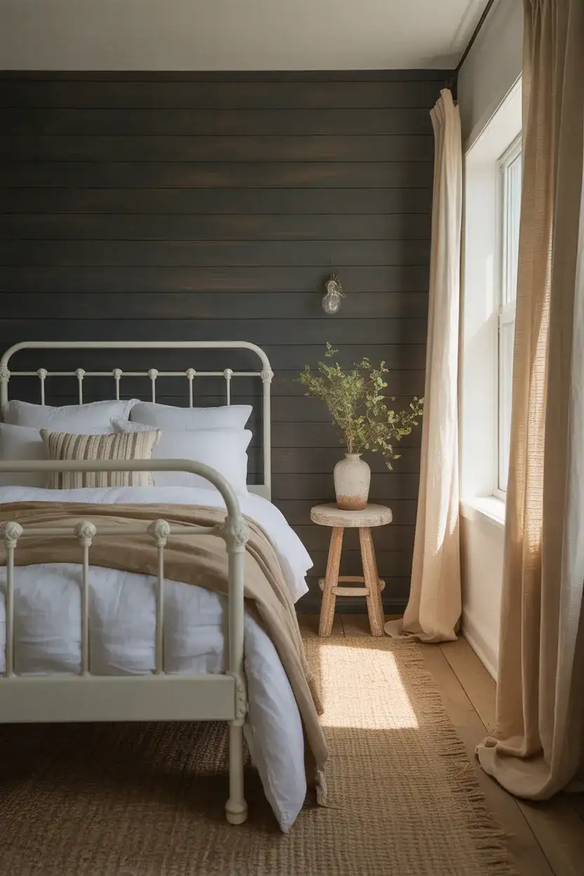 Farmhouse Black Accent Wall With Shiplap Texture 1