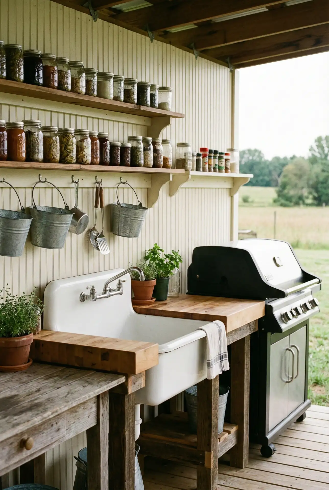 Farmhouse Kitchen with Apron Sink and Open Shelving 1