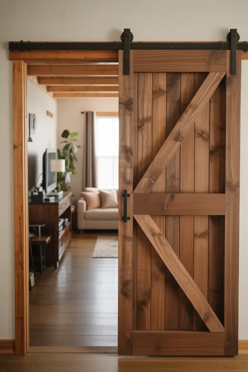 Folding Barn Door for a Living Room Media Wall 1