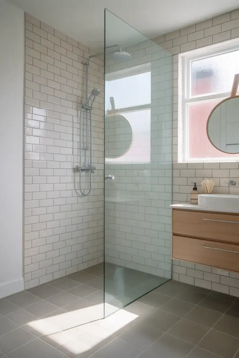 Frameless Glass Box in a Small Full Bathroom 1