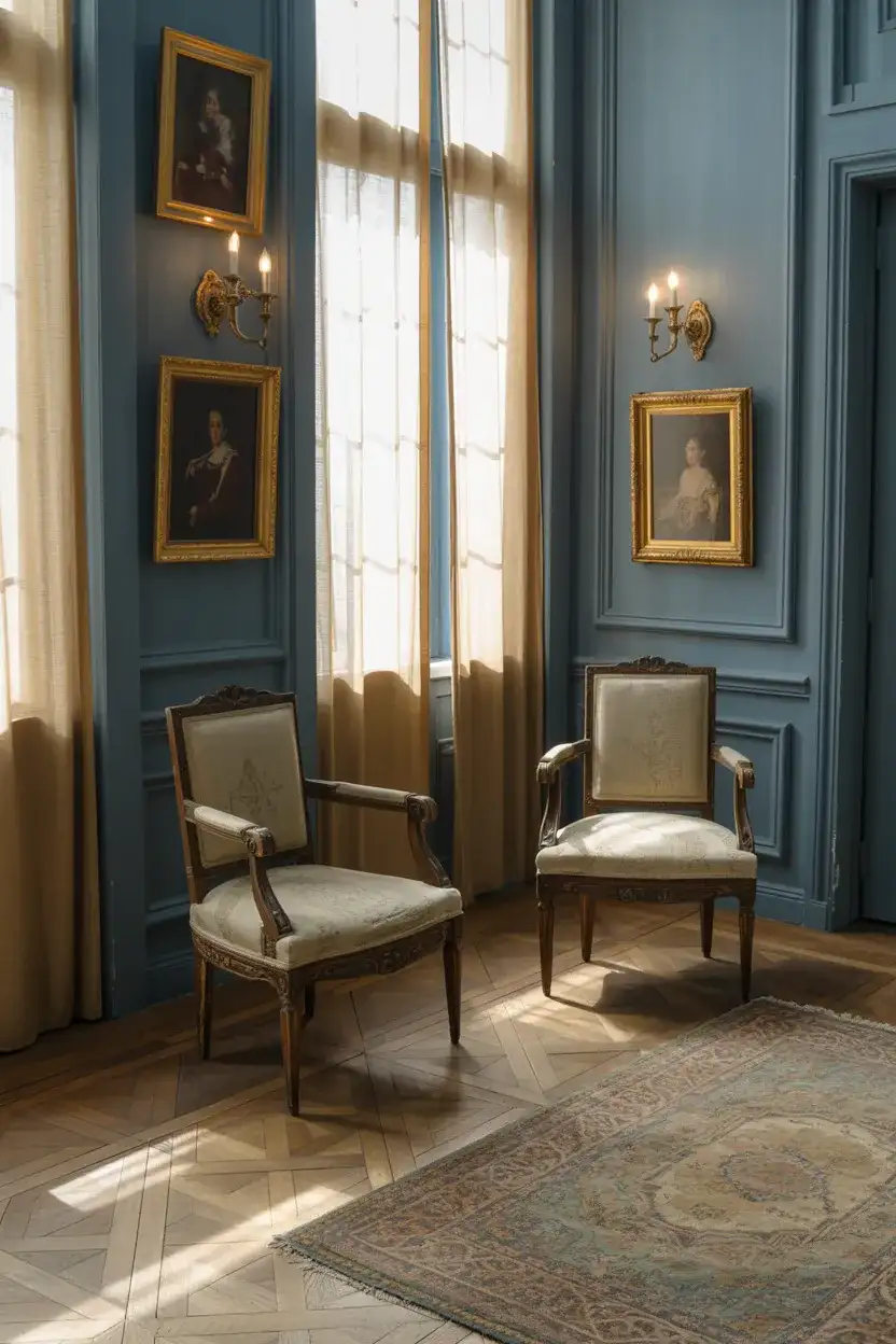 French Blue Living Room With Antique Touches 2