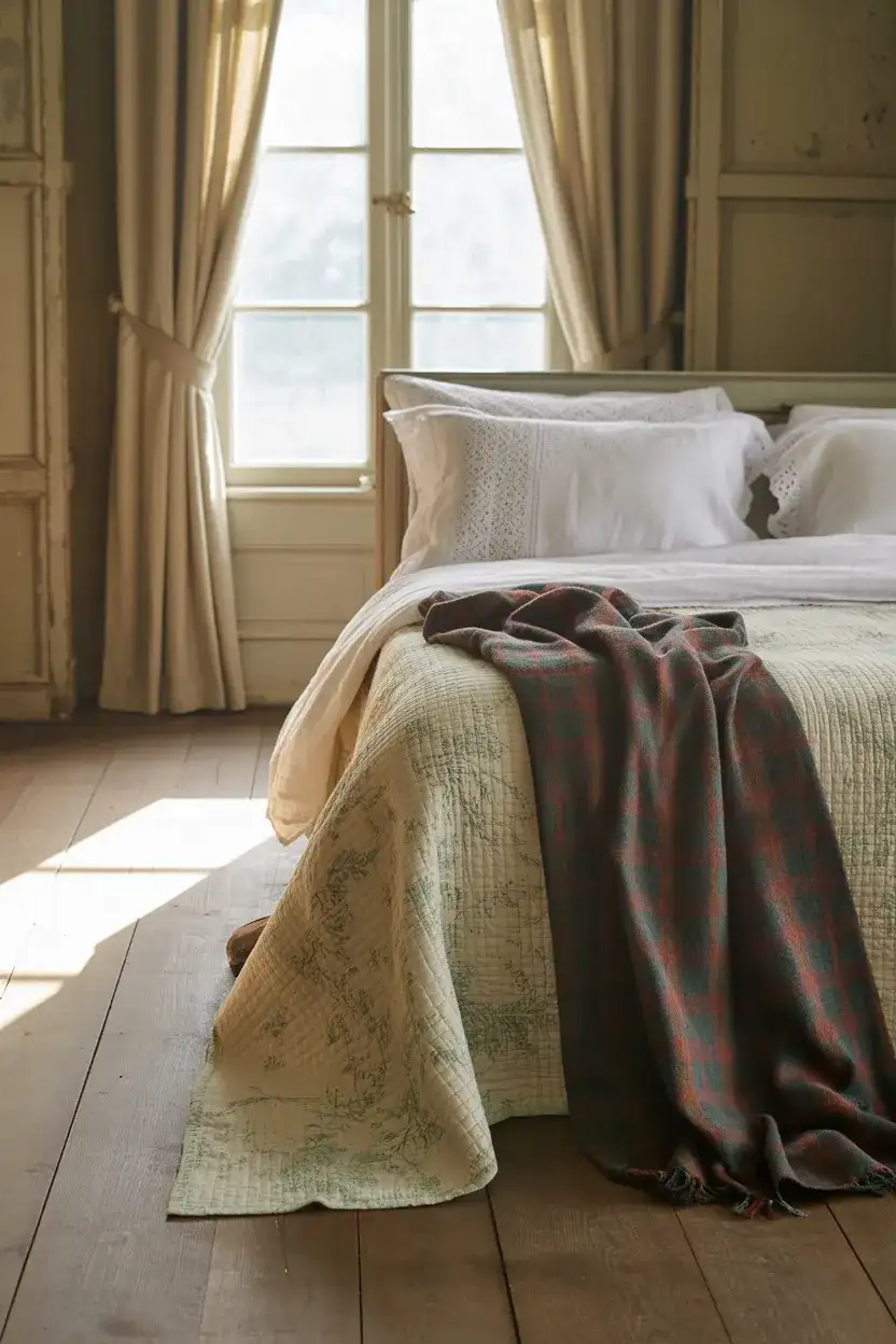 French Country Bedroom with Vintage Textiles 2