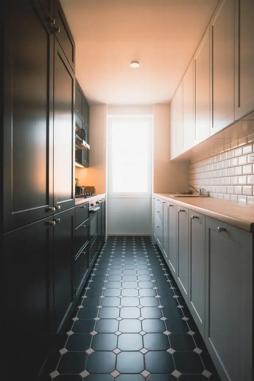 Full Black and White Galley Kitchen Small Space 1