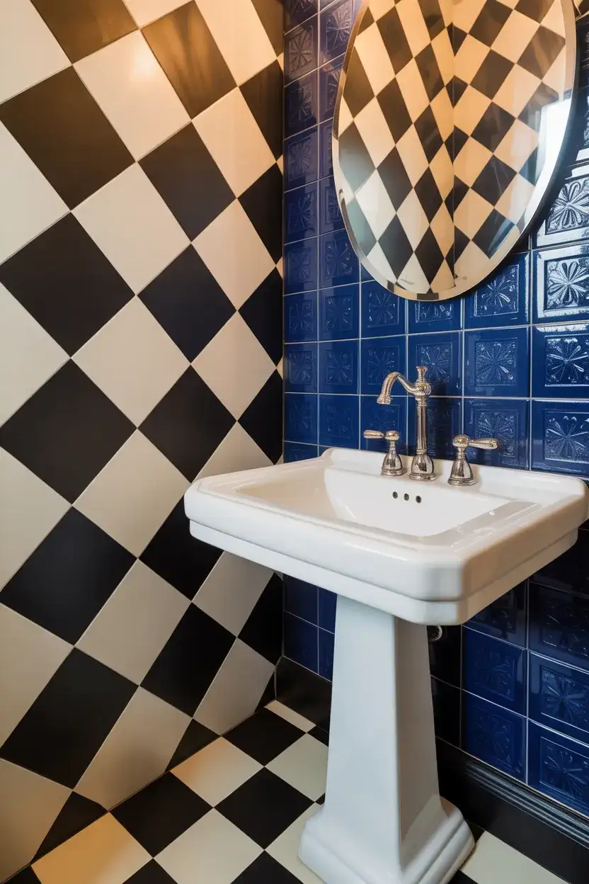 Fun and Playful Powder Room With Bold Tile 1