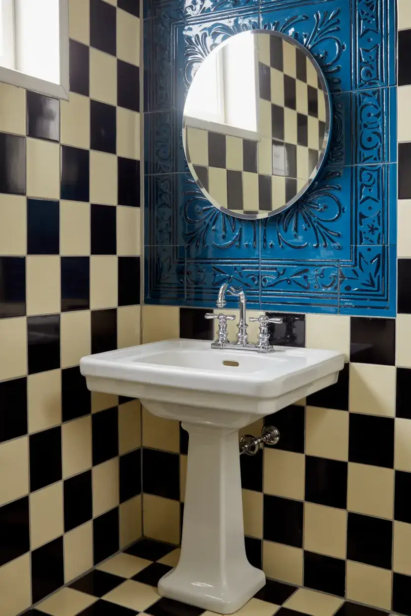 Fun and Playful Powder Room With Bold Tile 2
