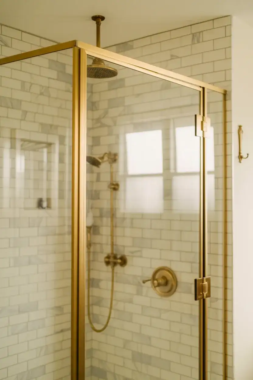Glass-Enclosed Walk-In with Brass Accents 1