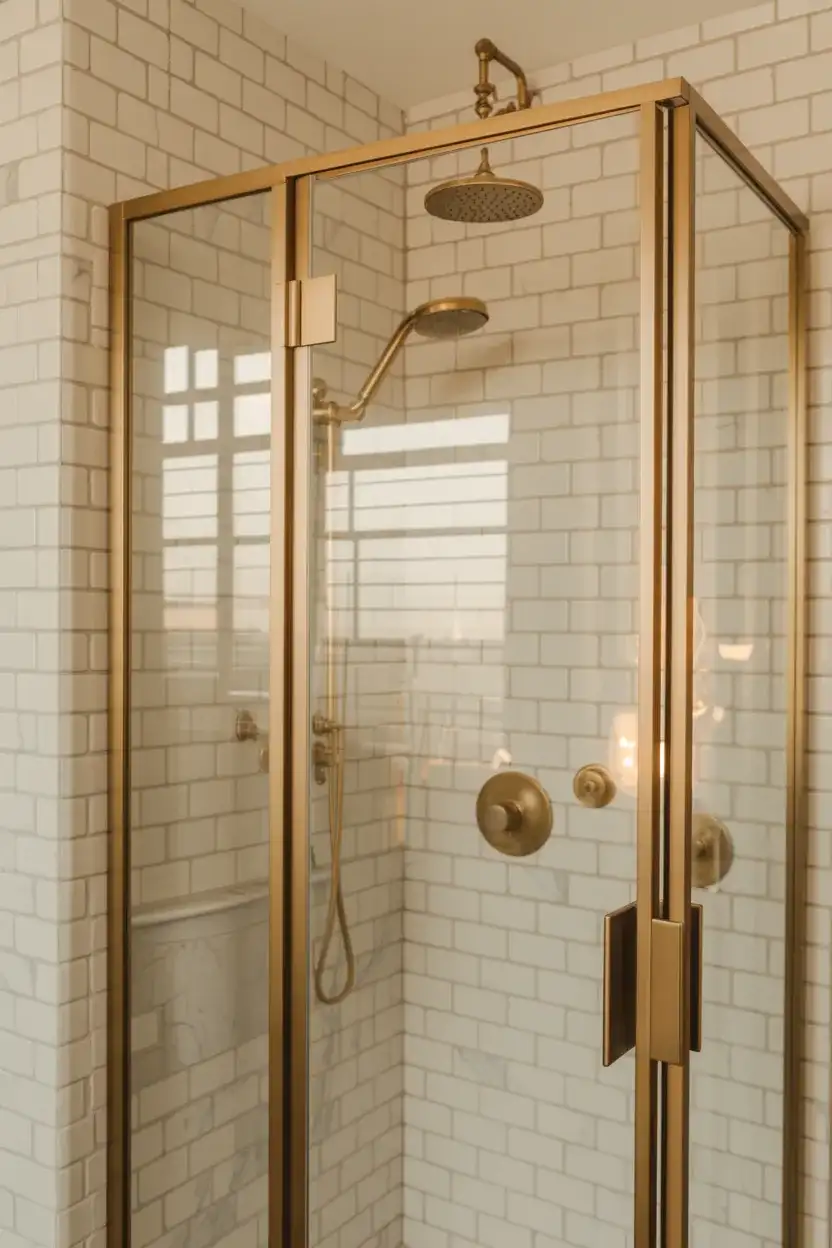 Glass-Enclosed Walk-In with Brass Accents 2