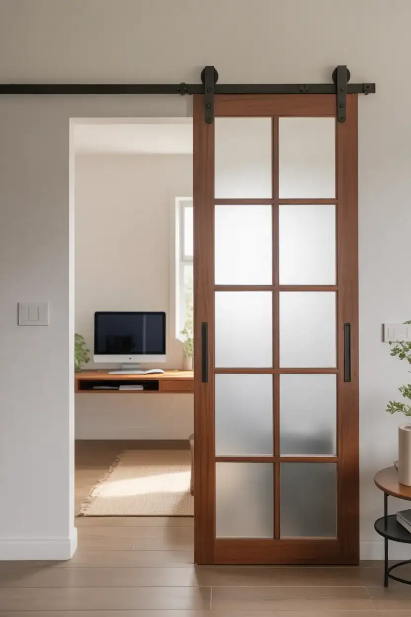 Glass Panel Barn Door for a Light-Filled Home Office 1