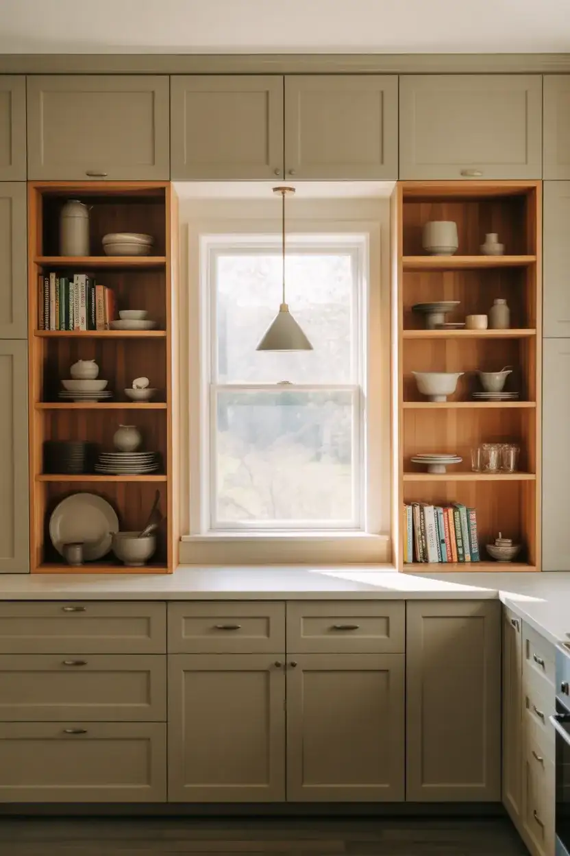 Gray Cabinets With Open Shelving Accents 2