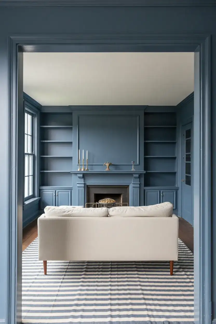 Gray and Blue Classic Americana Living Room 1