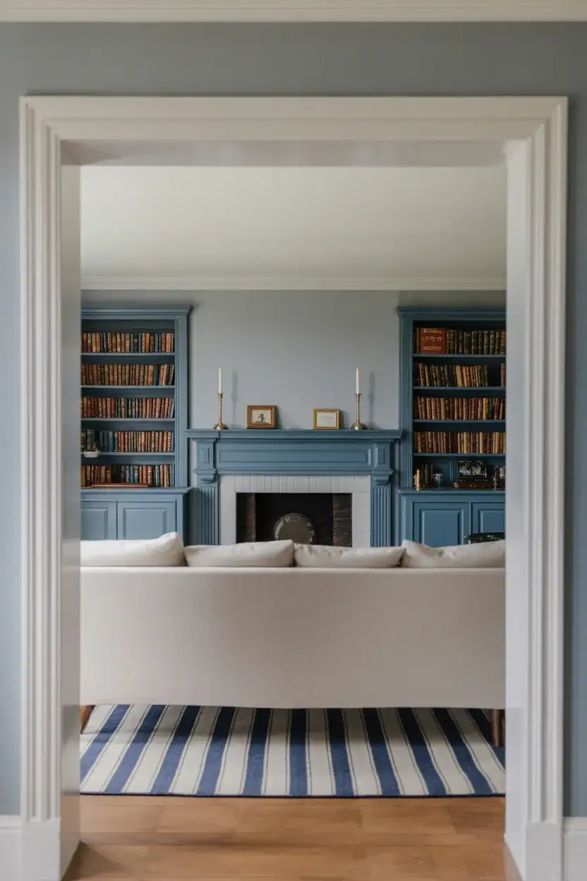 Gray and Blue Classic Americana Living Room 2