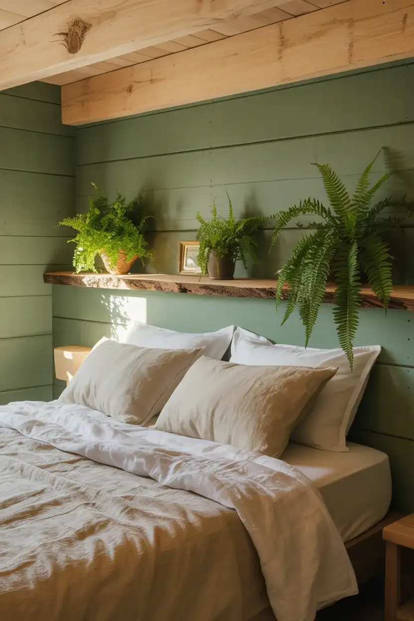Green Moss and Natural Wood Bedroom 1