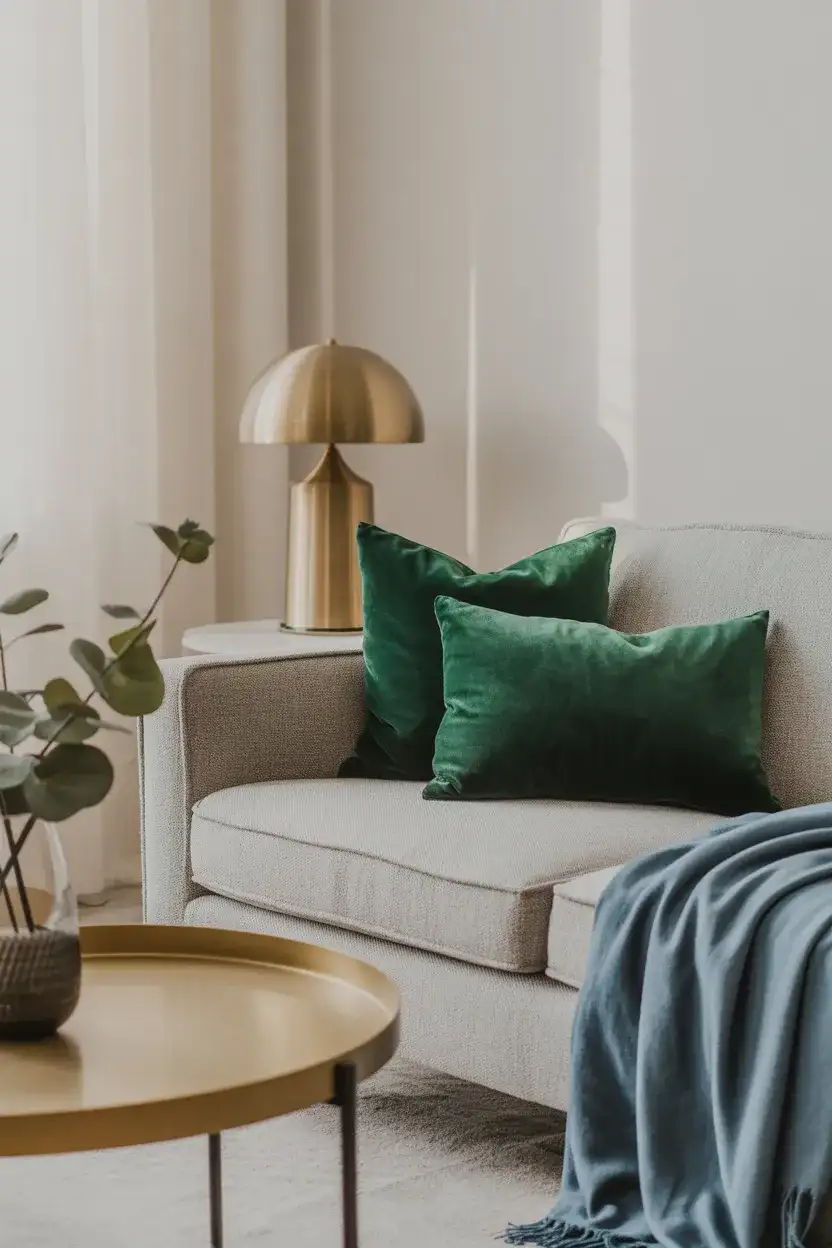 Grey Sofa with Jewel-Tone Accents 1