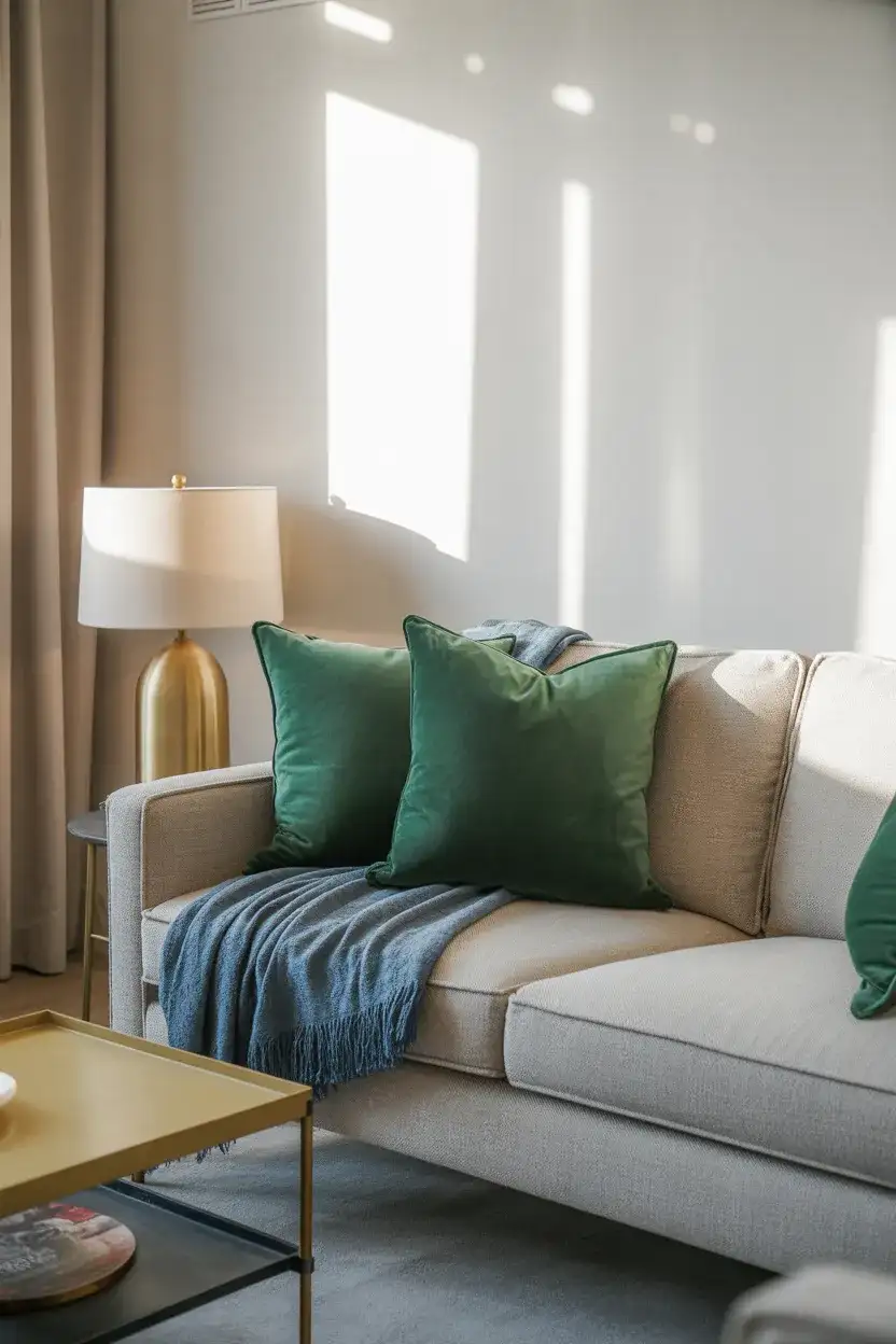 Grey Sofa with Jewel-Tone Accents 2