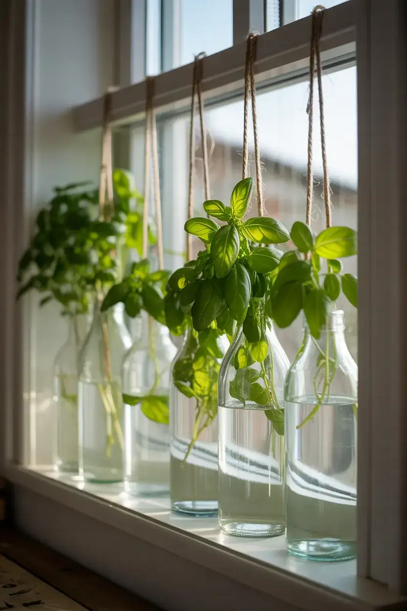 Hanging Herb Garden in Glass Jars 1