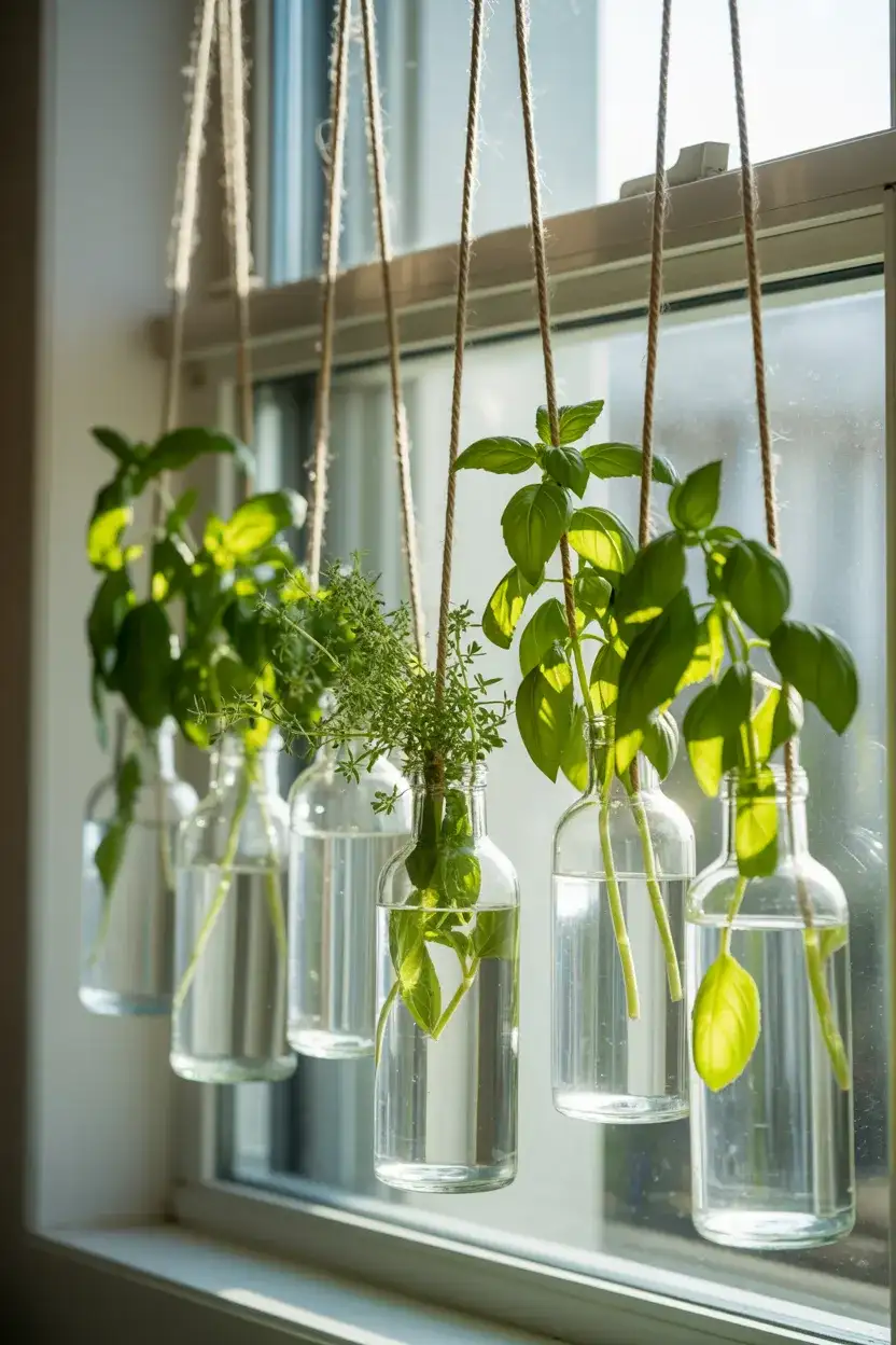 Hanging Herb Garden in Glass Jars 2