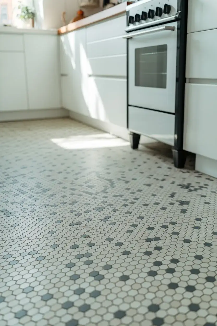 Hexagonal Black and White Floor Tile Pattern 2