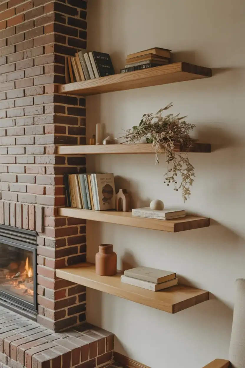 Ideas for Shelves on the Wall Next to a Fireplace 2