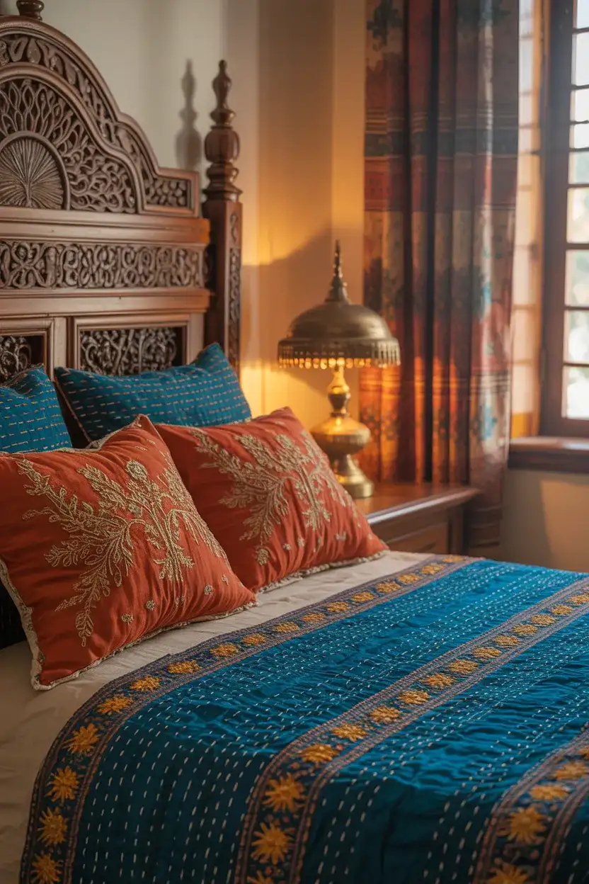 Indian Inspired Bedroom with Rich Textiles and Patterns 1