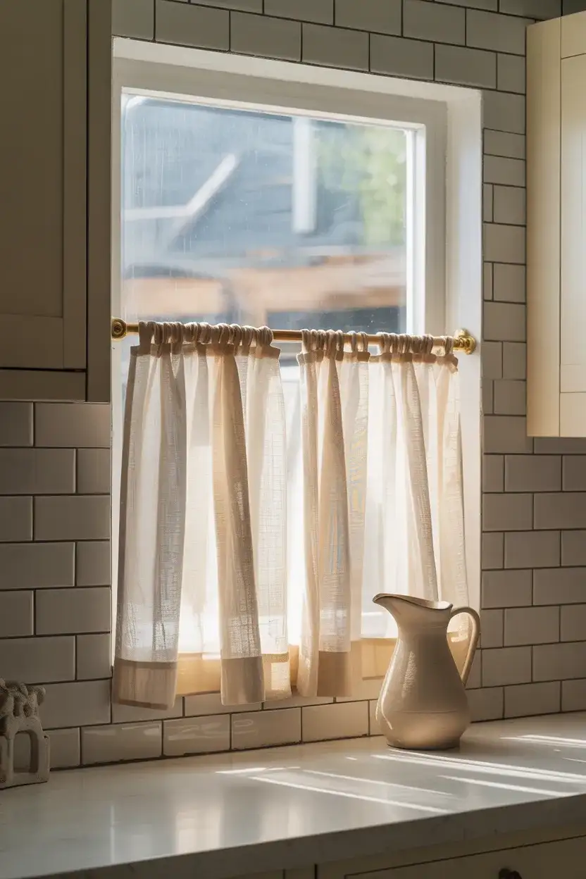 Layered Linen Curtains Over the Sink 1