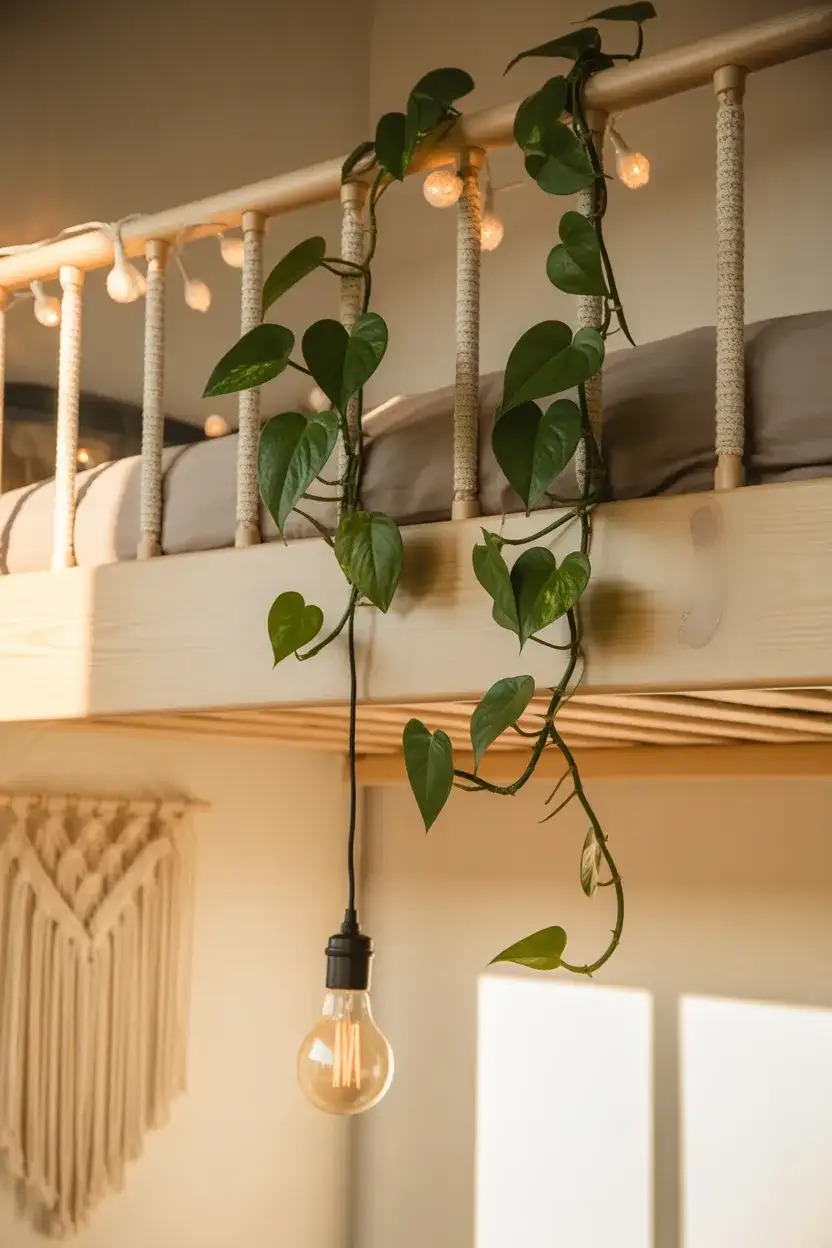Loft Bed Decorating Ideas with Plants and Lighting 1