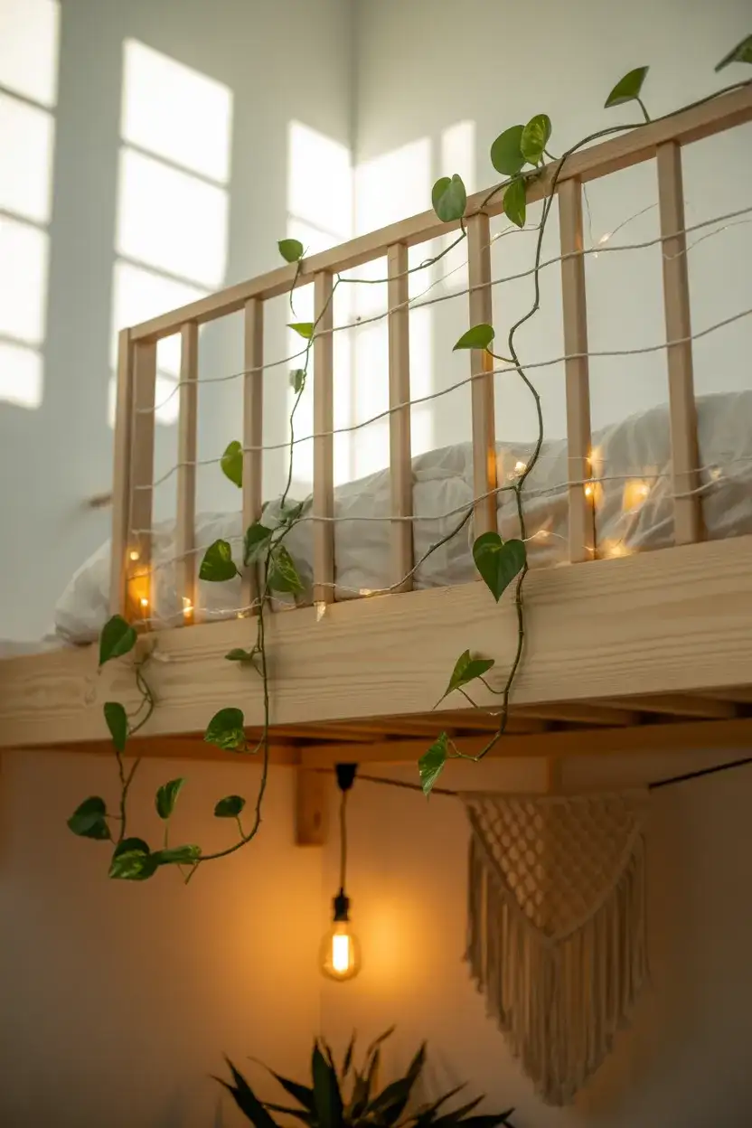Loft Bed Decorating Ideas with Plants and Lighting 2
