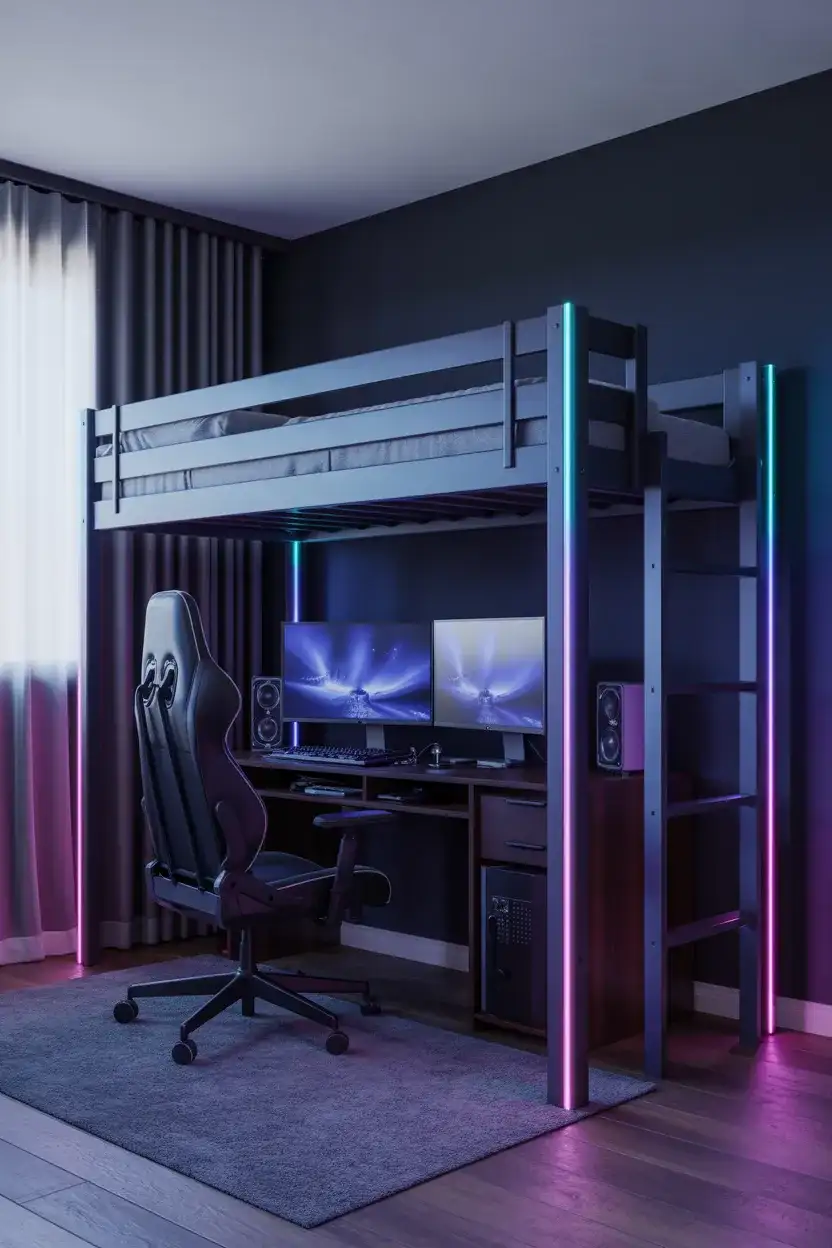 Loft Bed Ideas for Teens with a Gaming Setup 2