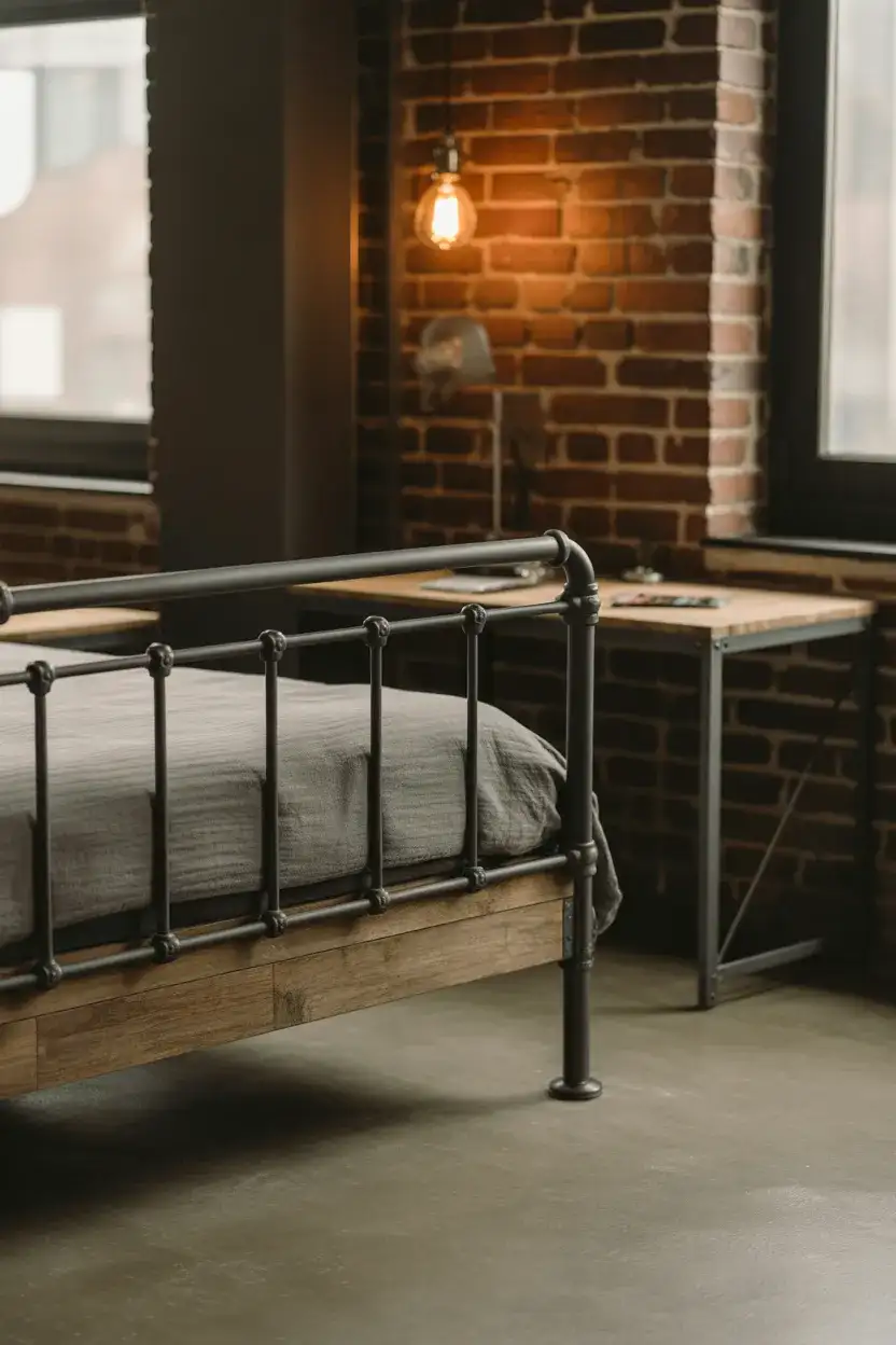 Loft Bed with Industrial Pipe Frame 1