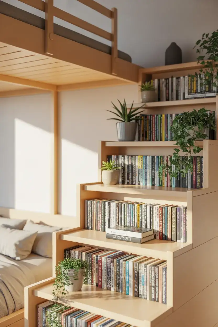 Loft Bed with Staircase Bookshelf 1