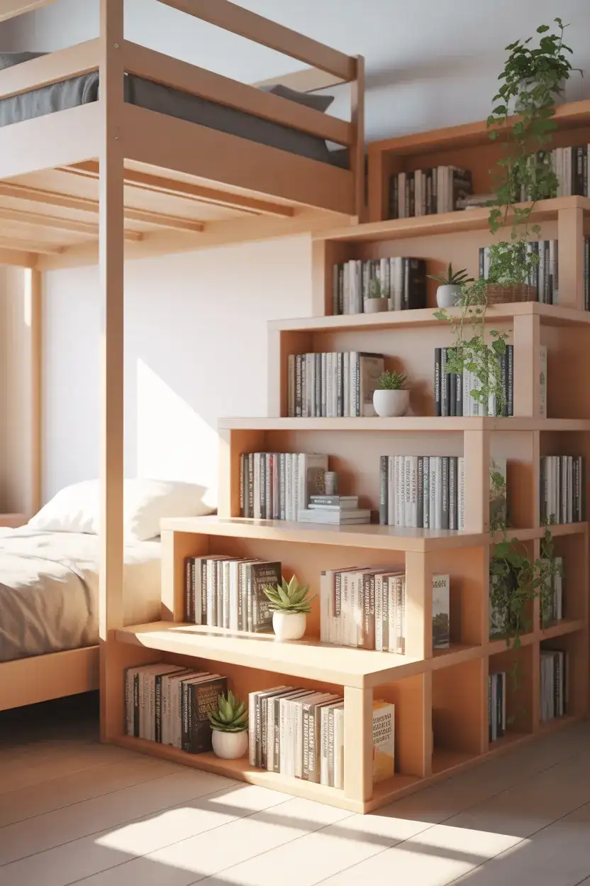 Loft Bed with Staircase Bookshelf 2