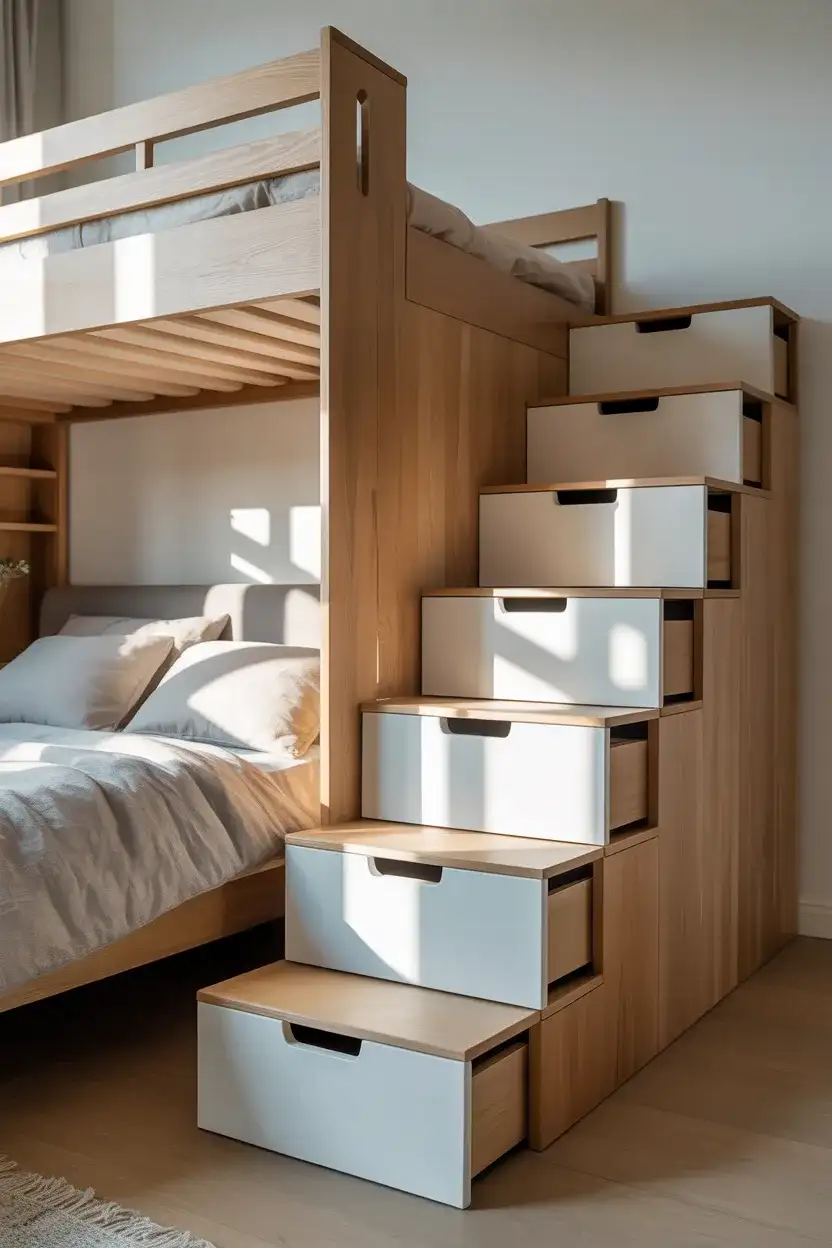 Loft Bed with Stairs and Built-In Storage 1