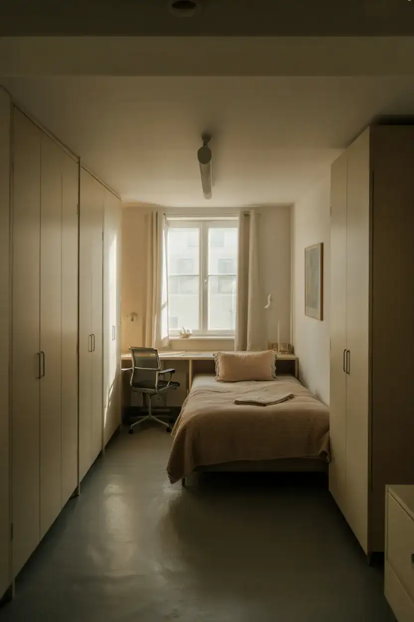 Long Narrow Layout With Bed Against the Wall 2