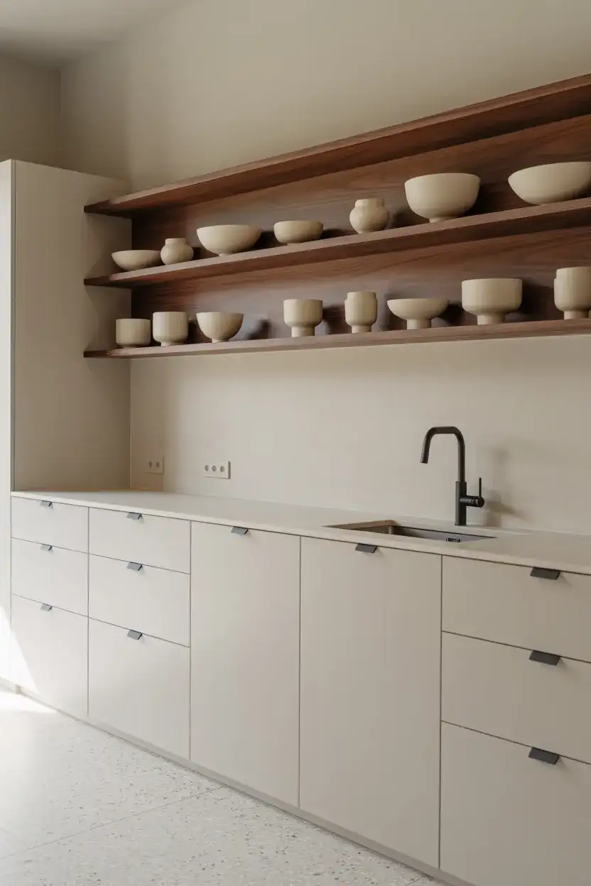 Minimalist Black and White Kitchen with Wood Accents 2