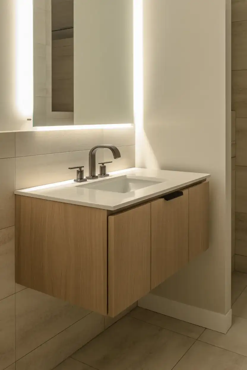 Modern Powder Room With Floating Vanity 2