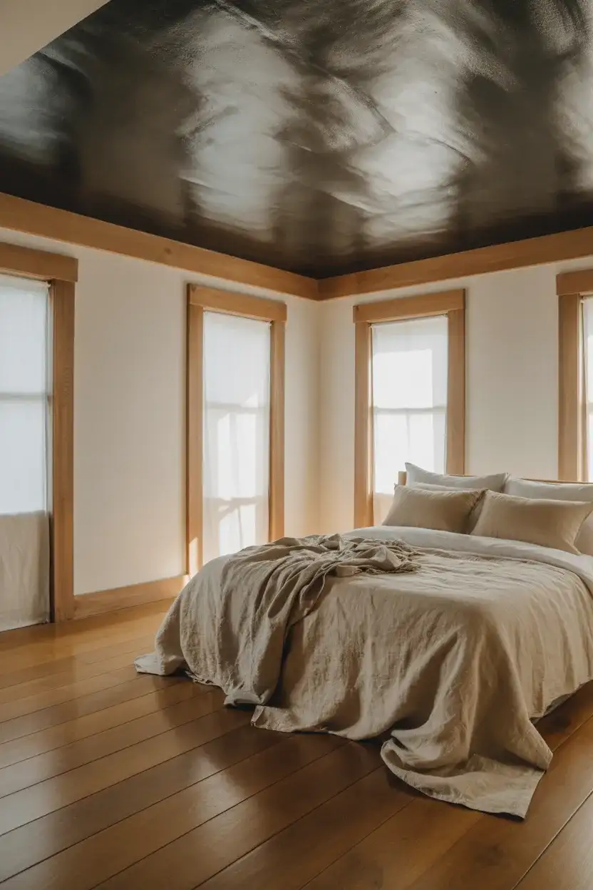 Moody Bedroom with Black Ceiling and Wood Floors 1