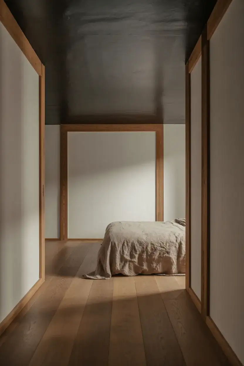 Moody Bedroom with Black Ceiling and Wood Floors 2