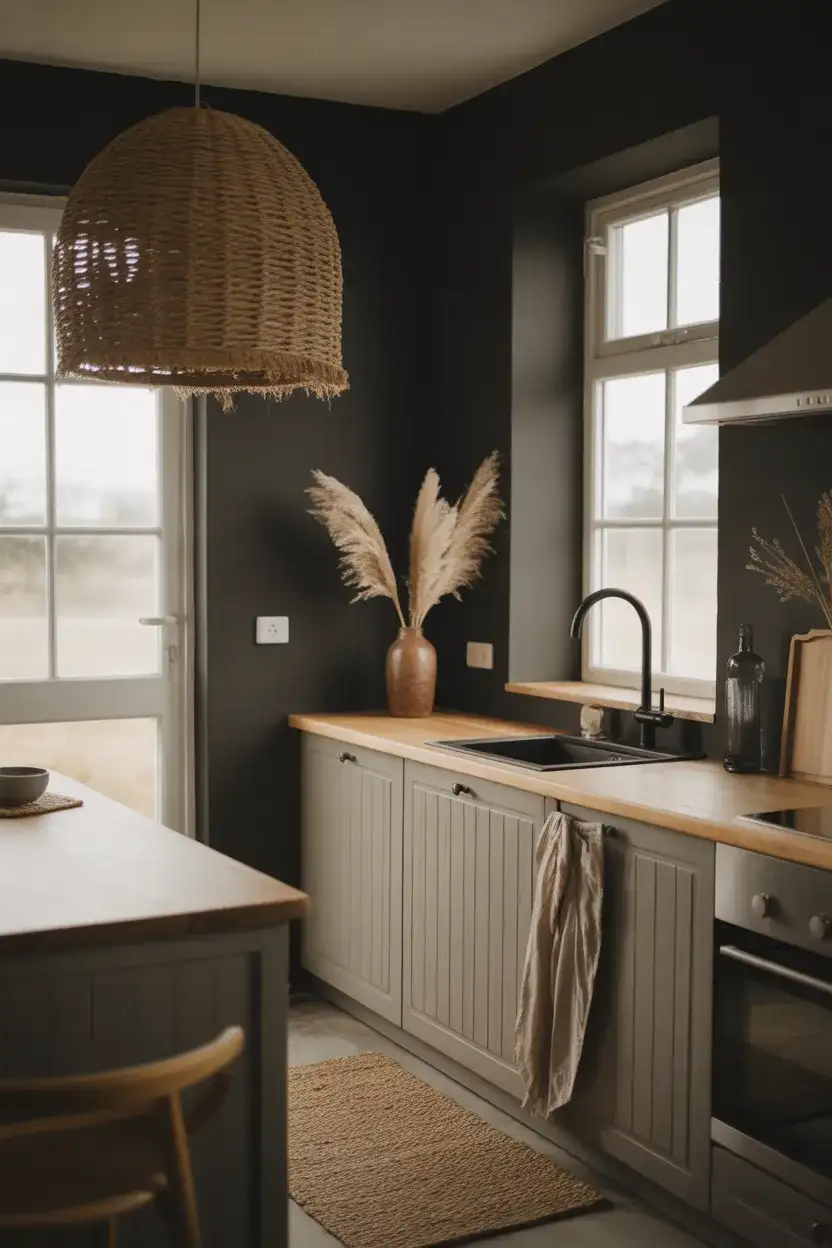 Moody Coastal Kitchen with Dark Walls 1