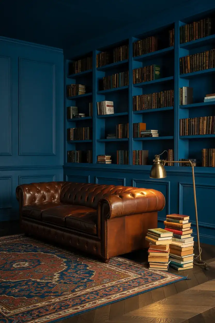 Moody Midnight Blue Home Library Lounge 2