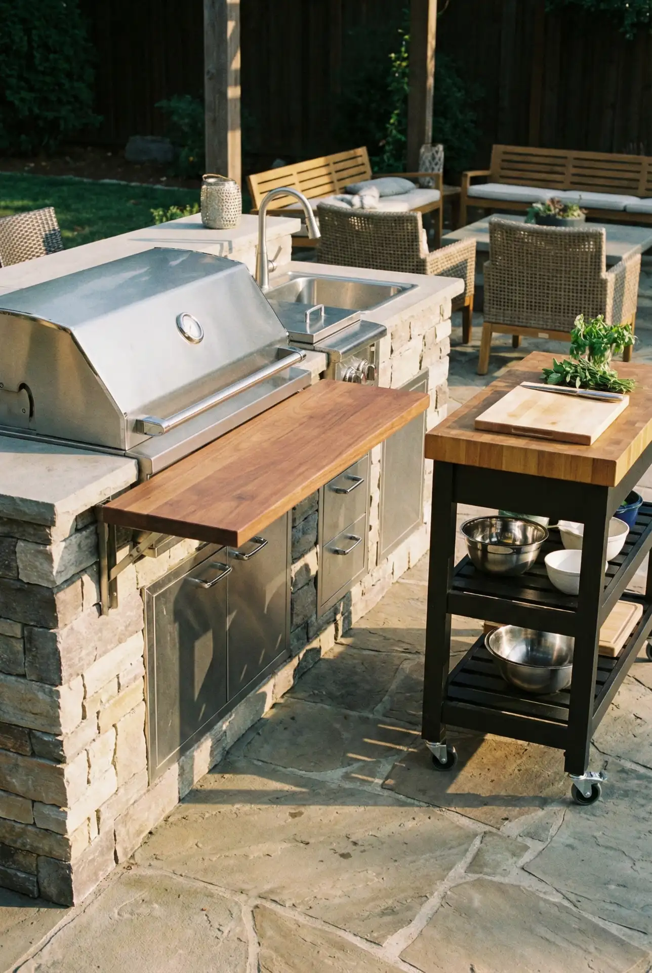 Multifunctional Kitchen with Fold-Down Serving Bar 2