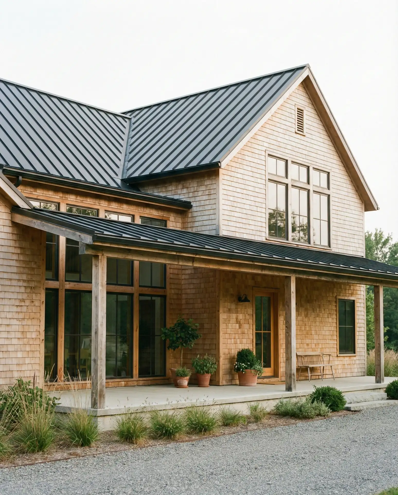 Natural Wood Siding with Metal and Glass 2