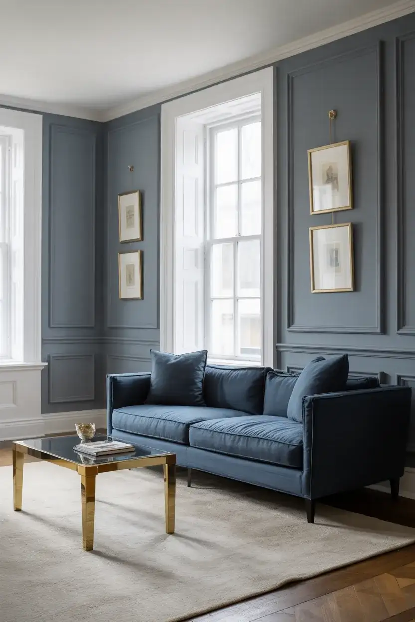 Navy Blue and Grey Sophisticated Living Room 1