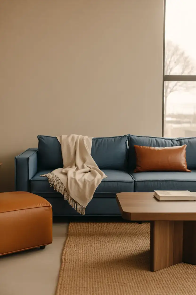 Navy Sofa with Warm Neutrals 1