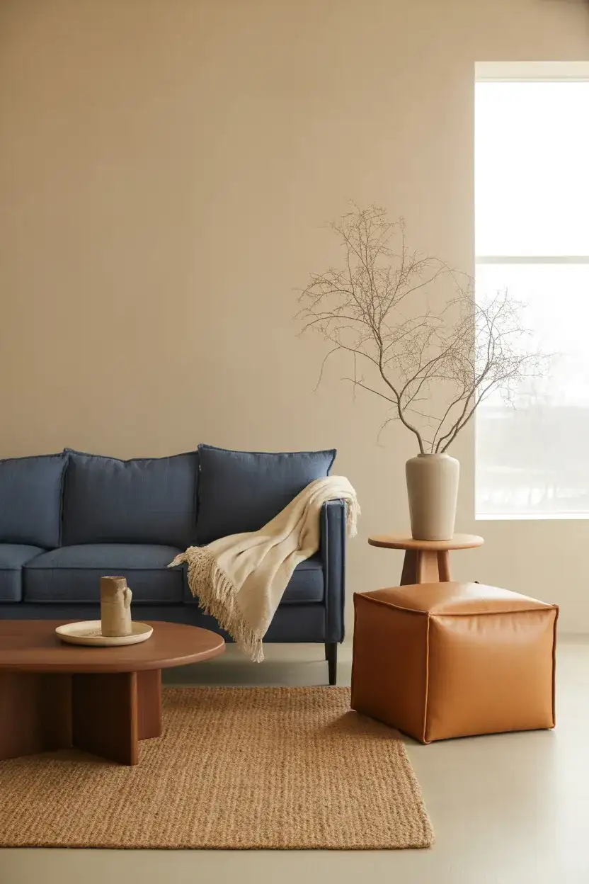 Navy Sofa with Warm Neutrals 2