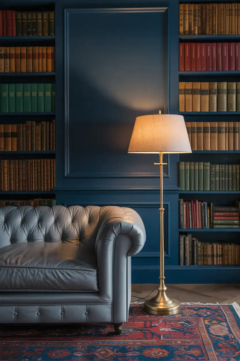 Navy and Grey Library-Inspired Living Room 1