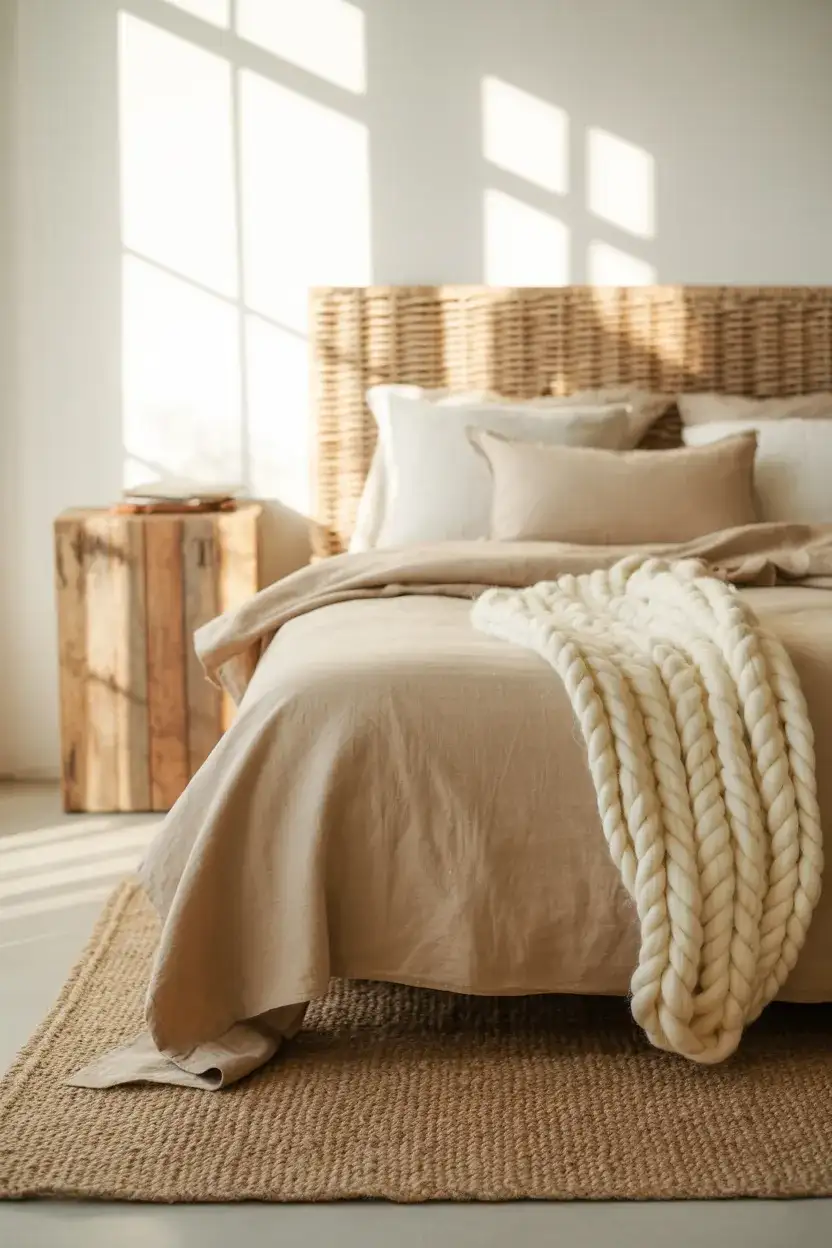 Neutral Rustic Bedroom with Layered Textures 1