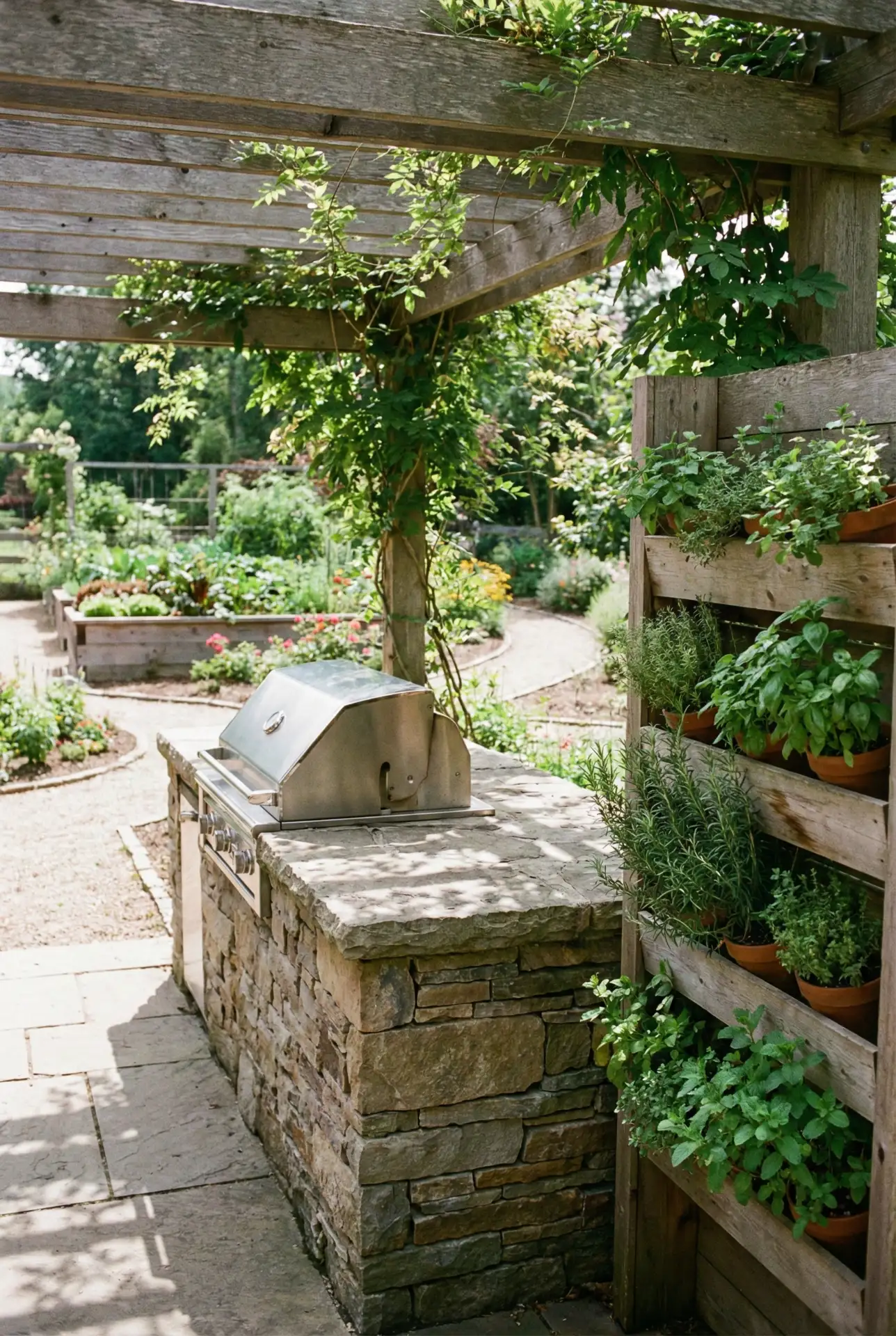 Open-Air Garden Kitchen with Herb Wall 1