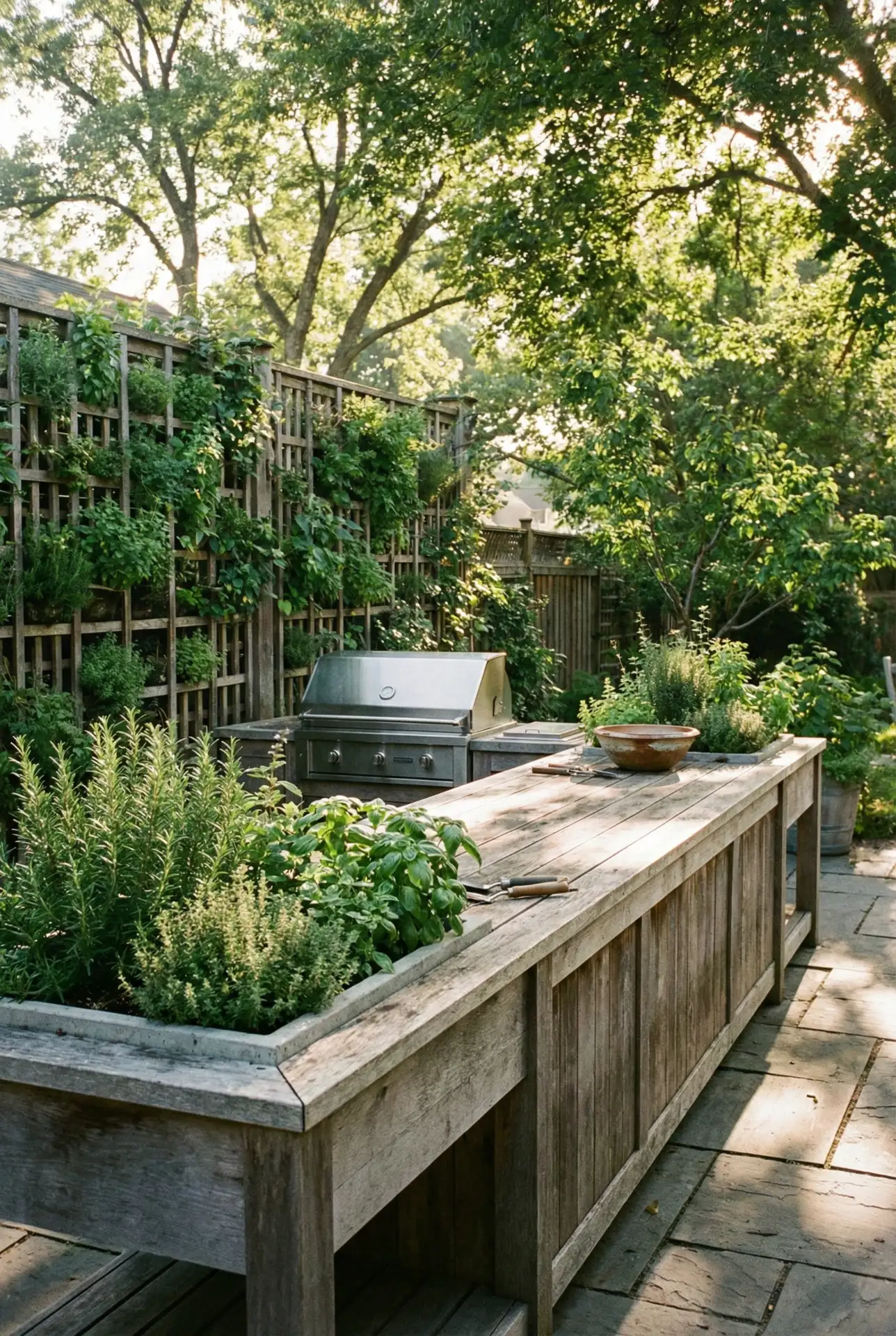 Open-Air Garden Kitchen with Herb Wall 2