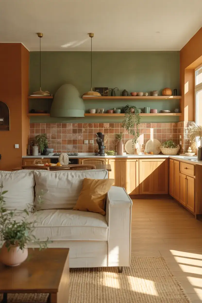 Open Concept Kitchen With Earthy Paint Colors 1