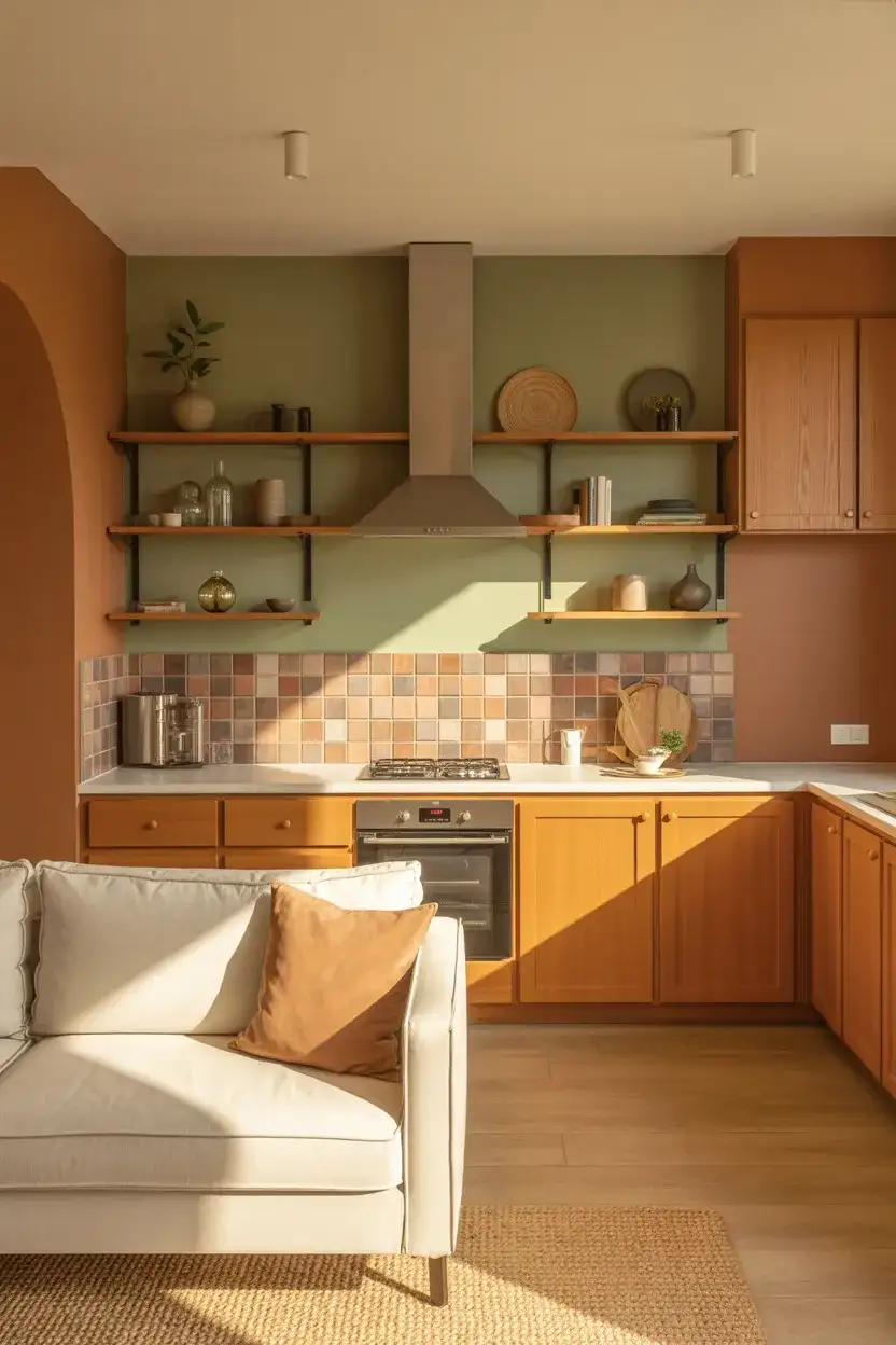 Open Concept Kitchen With Earthy Paint Colors 2