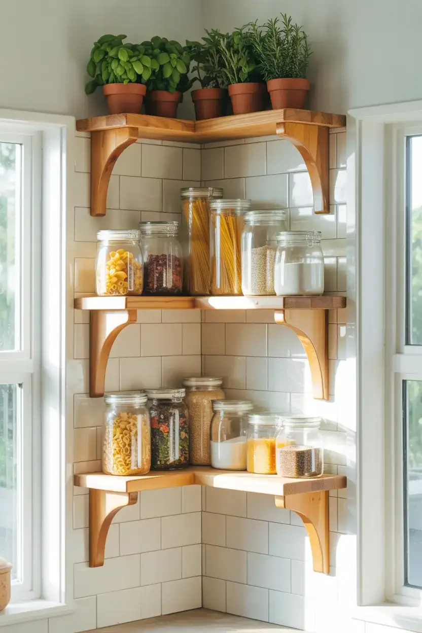 Open Corner Shelving for Everyday Essentials 1